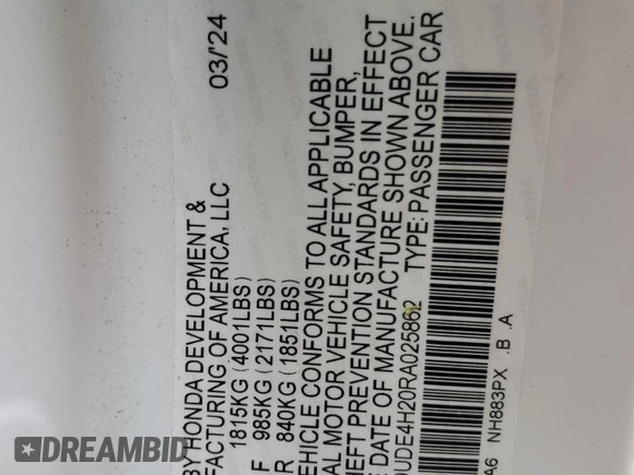 2024 Acura Integra z VIN 19UDE4H20RA025862, wystawiony jako Copart lot #56064495 z przebiegiem 11 024 mil mil oraz Szkoda całkowita • Salvage title. Historia ofert i sprzedaży dostępna na DreamBid. Obrazek 12.