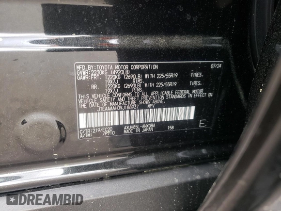 2024 Toyota Venza LE z VIN JTEAAAAH0RJ188937, wystawiony jako Copart lot #51361275 z przebiegiem 3 829 mil mil oraz Szkoda całkowita • Salvage title. Historia ofert i sprzedaży dostępna na DreamBid. Obrazek 15.