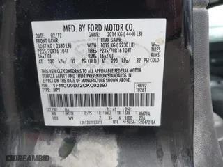 2012 Ford Escape XLT with VIN 1FMCU0D72CKC02397, listed as a IAAI auction lot 42042886 with 261,627 mi miles. Bid and sale history available at carsss.com. Image 9.