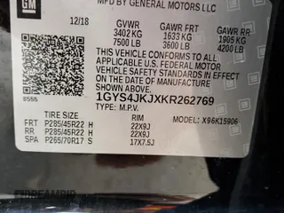 2019 Cadillac Escalade ESV Premium Luxury z VIN 1GYS4JKJXKR262769, wystawiony jako Copart lot #85207754 z przebiegiem 91 985 mil mil oraz Szkoda całkowita • Salvage title. Historia ofert i sprzedaży dostępna na DreamBid. Obrazek 13.