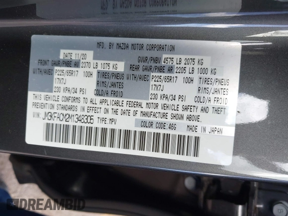 2021 Mazda CX-5 Touring with VIN JM3KFACM2M1348305, listed as a IAAI auction lot 41627199 with 30,044 mi miles. Bid and sale history available at carsss.com. Image 9.