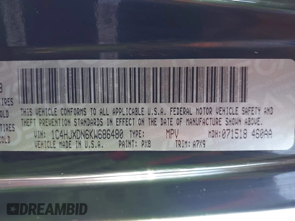 2019 Jeep Wrangler Unlimited Sport S with VIN 1C4HJXDN6KW686480, listed as a IAAI auction lot 41300842 with 67,359 mi miles and . Bid and sale history available at DreamBid. Image 9.