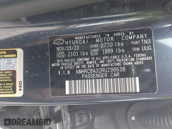 2024 Hyundai Venue SEL with VIN KMHRC8A32RU298638, listed as a IAAI auction lot 39283776 with 1,370 mi miles and . Bid and sale history available at DreamBid. Image 9.