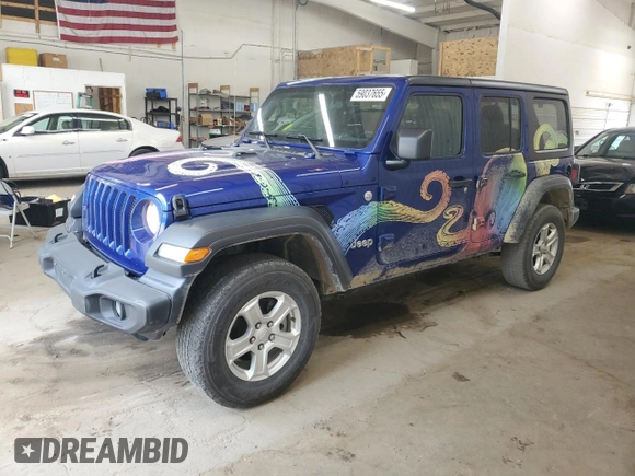 2019 Jeep Wrangler Unlimited Sport S with VIN 1C4HJXDG3KW504073, listed as a Copart auction lot 59037655 with 80,523 mi miles and Salvage title. Bid and sale history available at DreamBid. Image 1.