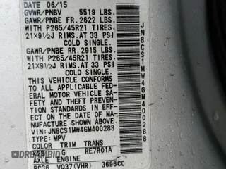 2016 Infiniti QX70 with VIN JN8CS1MW4GM400288, listed as a Copart auction lot 51423095 with 115,733 mi miles and Salvage title. Bid and sale history available at DreamBid. Image 14.