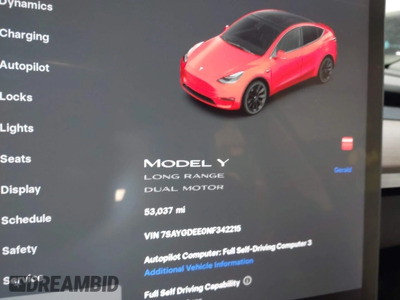 2022 Tesla Model Y Long Range z VIN 7SAYGDEE0NF342215, wystawiony jako IAAI lot #42136858 z przebiegiem 53 037 mil mil oraz . Historia ofert i sprzedaży dostępna na DreamBid. Obrazek 7.