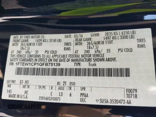 2016 Ford F-150 XL with VIN 1FTEW1CP1GFB75139, listed as a IAAI auction lot 41889594 with 157,059 mi miles and . Bid and sale history available at DreamBid. Image 9.
