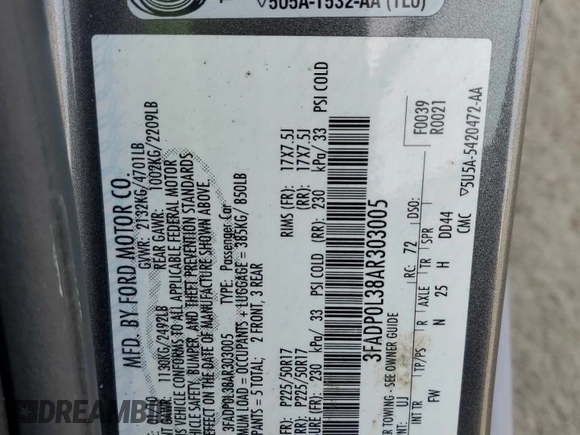 2010 Ford Fusion Hybrid with VIN 3FADP0L38AR303005, listed as a Copart auction lot 49914335 with 88,742 mi miles and Salvage Title. Bid and sale history available at carsss.com. Image 12.