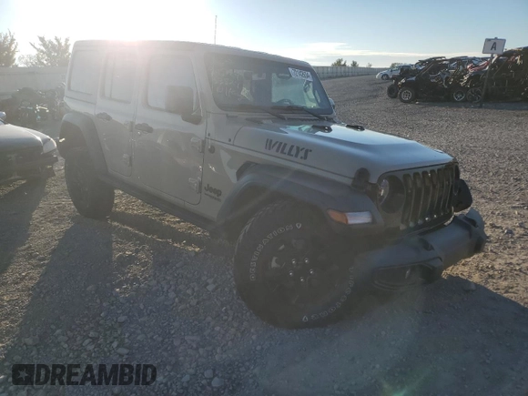 2022 Jeep Wrangler Unlimited Willys with VIN 1C4HJXDNXNW267388, listed as a Copart auction lot 72142634 with 23,631 mi miles and Salvage Title. Bid and sale history available at DreamBid. Image 4.