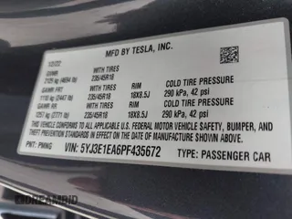 2023 Tesla Model 3 z VIN 5YJ3E1EA6PF435672, wystawiony jako IAAI lot #42375203 z przebiegiem 30 688 mil mil oraz . Historia ofert i sprzedaży dostępna na DreamBid. Obrazek 9.