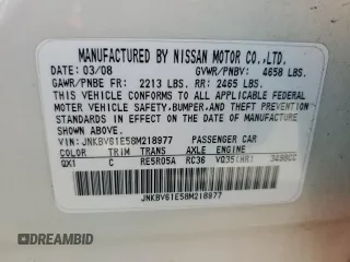 2008 Infiniti G35 Journey with VIN JNKBV61E58M218977, listed as a Copart auction lot 49639525 with Not Provided miles and Salvage Title. Bid and sale history available at DreamBid. Image 14.