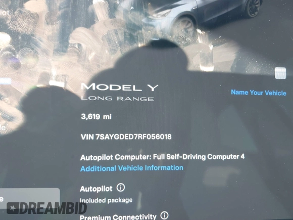2024 Tesla Model Y с VIN 7SAYGDED7RF056018, выставлен на аукционе IAAI как лот 41322262 с пробегом 3 619 миль миль и . История ставок и продаж доступна на DreamBid. Изображение 7.