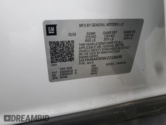 2019 Cadillac XT5 FWD with VIN 1GYKNARS5KZ215029, listed as a Copart auction lot 52828495 with 74,525 mi miles and Salvage title. Bid and sale history available at DreamBid. Image 15.