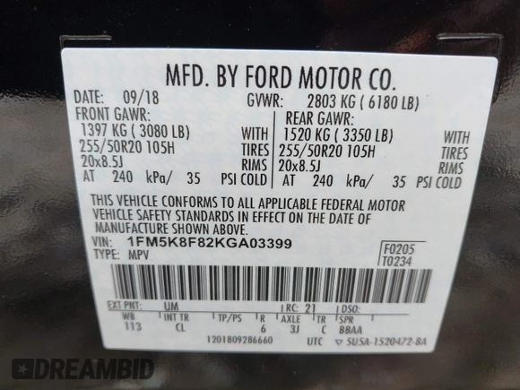 2019 Ford Explorer Limited z VIN 1FM5K8F82KGA03399, wystawiony jako IAAI lot #42329958 z przebiegiem 60 028 mil mil oraz . Historia ofert i sprzedaży dostępna na DreamBid. Obrazek 9.