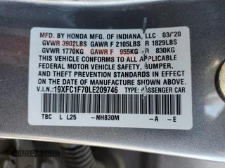 2020 Honda Civic EX-L z VIN 19XFC1F70LE209746, wystawiony jako Copart lot #52141315 z przebiegiem 84 387 mil mil oraz Szkoda całkowita • Salvage title. Historia ofert i sprzedaży dostępna na DreamBid. Obrazek 12.