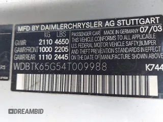 2004 Mercedes-Benz CLK 320 z VIN WDBTK65G54T009988, wystawiony jako IAAI lot #42079933 z przebiegiem Nie podano mil oraz . Historia ofert i sprzedaży dostępna na DreamBid. Obrazek 9.