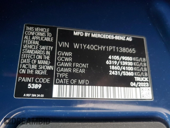 2023 Mercedes-Benz Sprinter Cargo Cargo with VIN W1Y40CHY1PT138065, listed as a Copart auction lot 82164074 with Not Provided miles and Salvage Title. Bid and sale history available at carsss.com. Image 15.