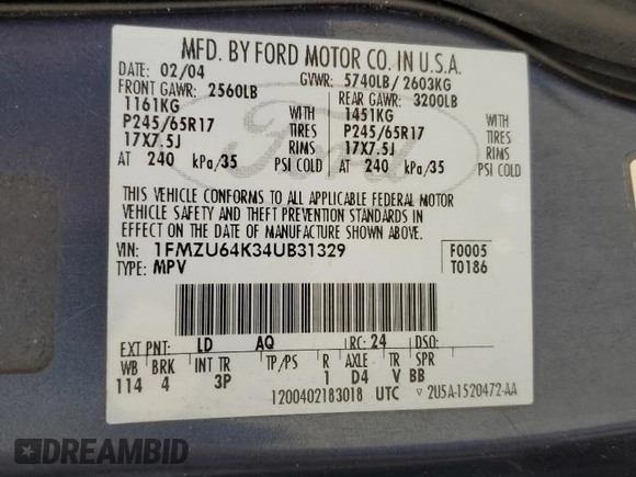 2004 Ford Explorer Eddie Bauer с VIN 1FMZU64K34UB31329, выставлен на аукционе Copart как лот 88169635 с пробегом 193 815 миль миль и Списание • Salvage title. История ставок и продаж доступна на DreamBid. Изображение 15.