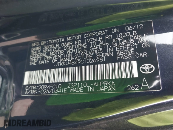 2012 Scion xD with VIN JTKKU4B49C1026981, listed as a IAAI auction lot 41656151 with 162,133 mi miles and . Bid and sale history available at DreamBid. Image 9.