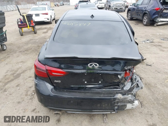 2021 Infiniti Q50 Red Sport 400 with VIN JN1FV7DR3MM880528, listed as a IAAI auction lot 41645447 with 73,160 mi miles and . Bid and sale history available at carsss.com. Image 17.
