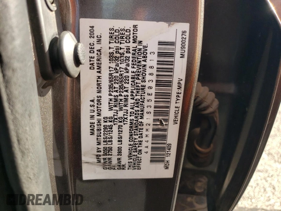 2005 Mitsubishi Endeavor LS with VIN 4A4MM21S35E038813, listed as a Copart auction lot 77423624 with 159,600 mi miles and Salvage Title. Bid and sale history available at carsss.com. Image 13.
