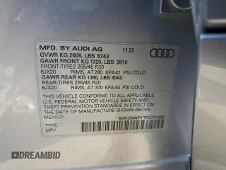2023 Audi SQ5 Sportback Prestige with VIN WA134AFY1P2071480, listed as a Copart auction lot 85240674 with 14,417 mi miles and Salvage Title. Bid and sale history available at DreamBid. Image 14.