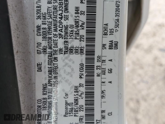 2011 Ford Fiesta S с VIN 3FADP4AJ3BM115662, выставлен на аукционе Copart как лот 51329045 с пробегом 106 427 миль миль и Списание • Salvage title. История ставок и продаж доступна на DreamBid. Изображение 12.