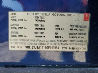 2016 Tesla Model S 70 with VIN 5YJSA1E11GF142964, listed as a Copart auction lot 48319945 with 99,999 mi miles and Clean title. Bid and sale history available at DreamBid. Image 12.