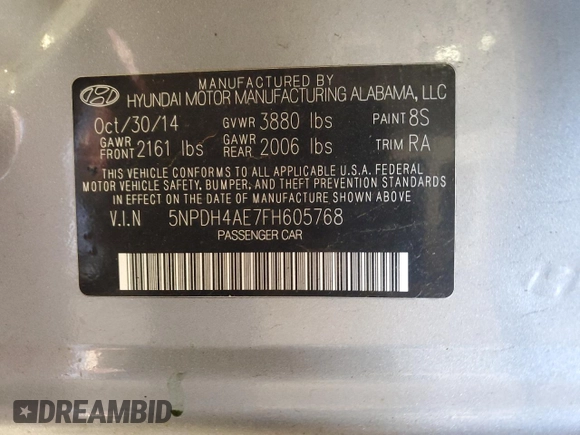 2015 Hyundai Elantra SE with VIN 5NPDH4AE7FH605768, listed as a Copart auction lot 56558155 with 132,937 mi miles and Clean Title. Bid and sale history available at DreamBid. Image 12.