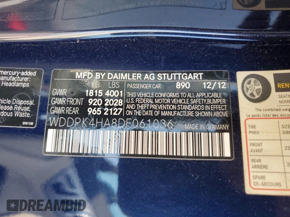 2013 Mercedes-Benz SLK 250 с VIN WDDPK4HA8DF061036, выставлен на аукционе Copart как лот 55662795 с пробегом 110 212 миль миль и Списание • Salvage title. История ставок и продаж доступна на DreamBid. Изображение 13.