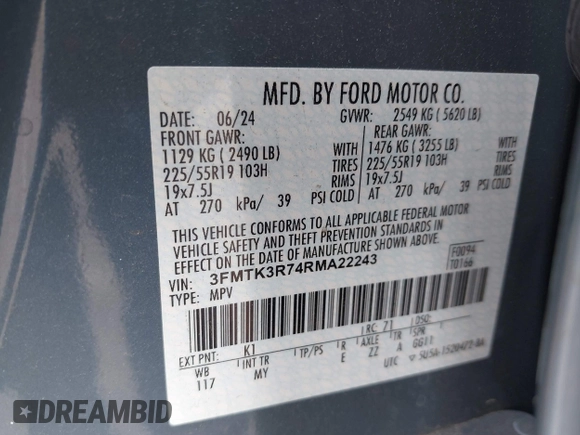 2024 Ford Mustang Mach-E Premium z VIN 3FMTK3R74RMA22243, wystawiony jako IAAI lot #42157639 z przebiegiem 14 032 mil mil oraz . Historia ofert i sprzedaży dostępna na DreamBid. Obrazek 9.