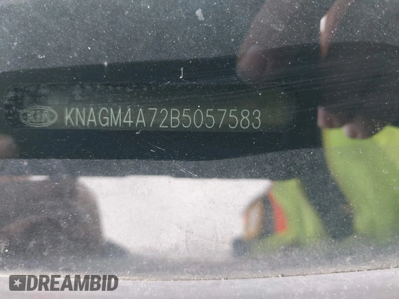 2011 Kia Optima LX with VIN KNAGM4A72B5057583, listed as a IAAI auction lot 41649320 with 207,898 mi miles and . Bid and sale history available at DreamBid. Image 19.