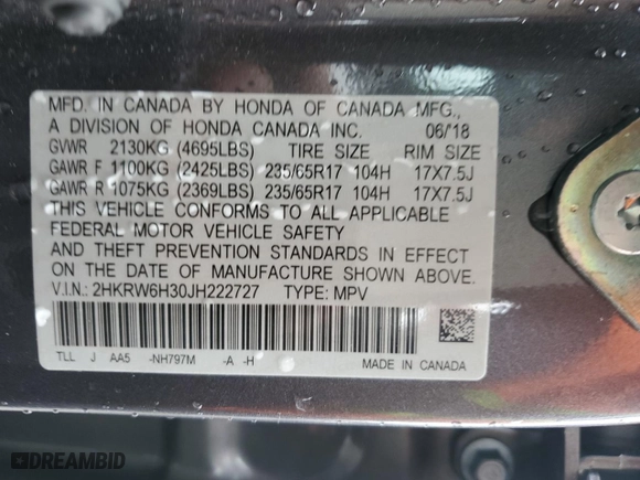 2018 Honda CR-V LX with VIN 2HKRW6H30JH222727, listed as a Copart auction lot 87893645 with 40,538 mi miles and Salvage Title. Bid and sale history available at carsss.com. Image 13.