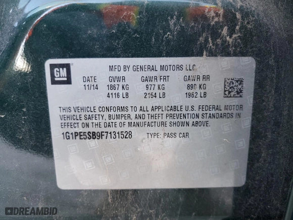 2015 Chevrolet Cruze LT with VIN 1G1PE5SB9F7131528, listed as a Copart auction lot 84684014 with 92,130 mi miles and Clean Title. Bid and sale history available at carsss.com. Image 12.
