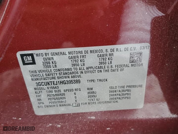 2017 Chevrolet Silverado 1500 High Country with VIN 3GCUKTEJ1HG395389, listed as a Copart auction lot 87670675 with 153,400 mi miles and Clean Title. Bid and sale history available at carsss.com. Image 12.