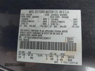 2000 Ford F-150 XL with VIN 1FTRX18WXYNC25817, listed as a IAAI auction lot 41976618 with 148,794 mi miles and . Bid and sale history available at DreamBid. Image 9.