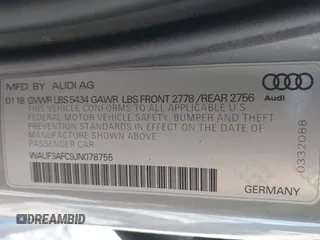 2018 Audi A6 Sport with VIN WAUF3AFC9JN078755, listed as a IAAI auction lot 41398722 with 51,677 mi miles. Bid and sale history available at carsss.com. Image 9.