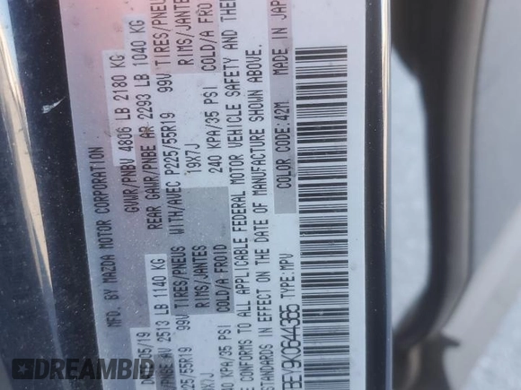 2019 Mazda CX-5 Signature with VIN JM3KFBEY9K0644365, listed as a Copart auction lot 50019225 with 42,708 mi miles and Salvage Title. Bid and sale history available at carsss.com. Image 13.