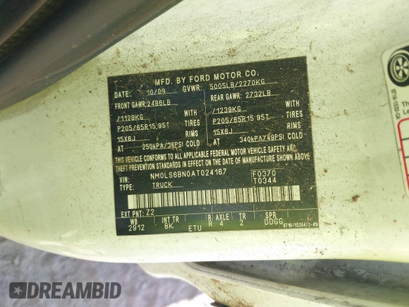 2010 Ford Transit Connect XLT с VIN NM0LS6BN0AT024167, выставлен на аукционе IAAI как лот 41558440 с пробегом 89 283 миль миль и . История ставок и продаж доступна на DreamBid. Изображение 9.