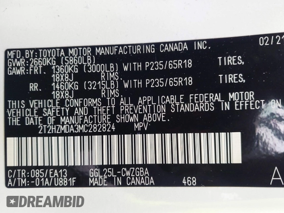 2021 Lexus RX with VIN 2T2HZMDA3MC282824, listed as a IAAI auction lot 42019255 with 1 mi miles. Bid and sale history available at carsss.com. Image 9.