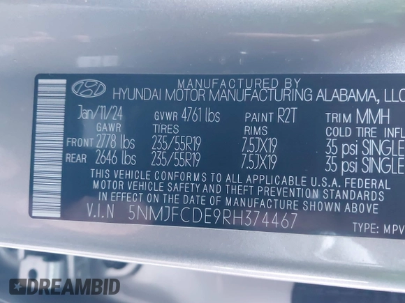 2024 Hyundai Tucson SEL with VIN 5NMJFCDE9RH374467, listed as a IAAI auction lot 41455639 with 12,569 mi miles. Bid and sale history available at carsss.com. Image 9.