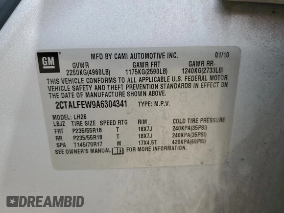 2010 GMC Terrain SLT-1 with VIN 2CTALFEW9A6304341, listed as a Copart auction lot 50930965 with 183,881 mi miles and Clean Title. Bid and sale history available at carsss.com. Image 13.