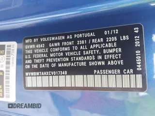 2012 Volkswagen Eos Komfort with VIN WVWBW7AHXCV017349, listed as a IAAI auction lot 42021868 with 180,866 mi miles and . Bid and sale history available at DreamBid. Image 9.