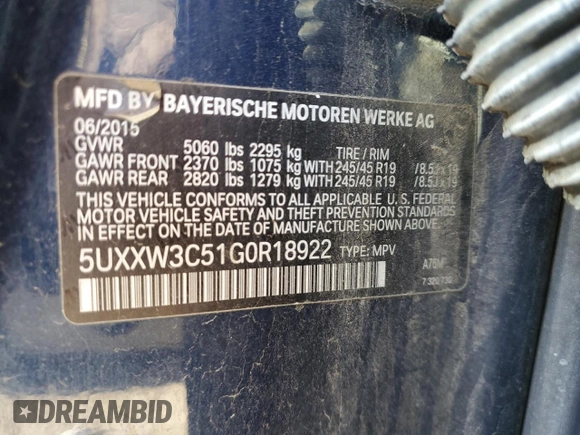2016 BMW X4 xDrive28i with VIN 5UXXW3C51G0R18922, listed as a Copart auction lot 51652645 with 255,151 mi miles and Clean title. Bid and sale history available at DreamBid. Image 13.