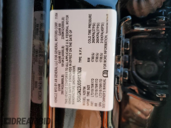 2005 Hummer H2 SUV z VIN 5GRGN23U05H117630, wystawiony jako Copart lot #57087305 z przebiegiem 60 260 mil mil oraz Szkoda całkowita • Salvage title. Historia ofert i sprzedaży dostępna na DreamBid. Obrazek 12.