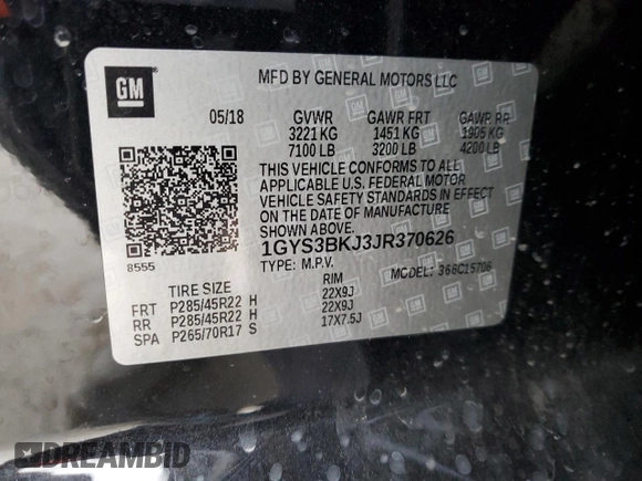 2018 Cadillac Escalade Luxury z VIN 1GYS3BKJ3JR370626, wystawiony jako Copart lot #86271134 z przebiegiem Nie podano mil oraz Szkody całkowita. Historia ofert i sprzedaży dostępna na DreamBid. Obrazek 14.