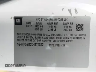 2012 Buick Verano with VIN 1G4PP5SK2C4170892, listed as a IAAI auction lot 42633059 with 244,922 mi miles and . Bid and sale history available at DreamBid. Image 9.