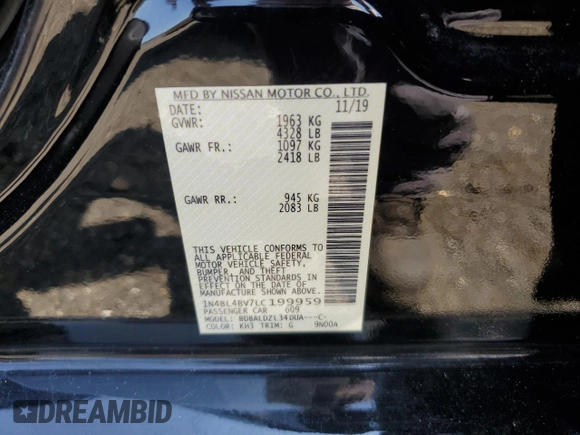 2020 Nissan Altima S with VIN 1N4BL4BV7LC199959, listed as a Copart auction lot 62659185 with 112,146 mi miles and Salvage title. Bid and sale history available at DreamBid. Image 12.