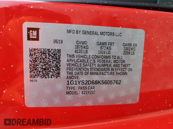 2019 Chevrolet Corvette Z06 2LZ with VIN 1G1YS2D68K5605762, listed as a Copart auction lot 85744714 with 6,485 mi miles and Salvage Title. Bid and sale history available at carsss.com. Image 14.