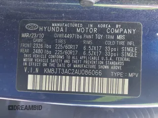 2010 Hyundai Tucson GLS with VIN KM8JT3AC2AU086066, listed as a IAAI auction lot 41973517 with 146,165 mi miles and . Bid and sale history available at DreamBid. Image 9.